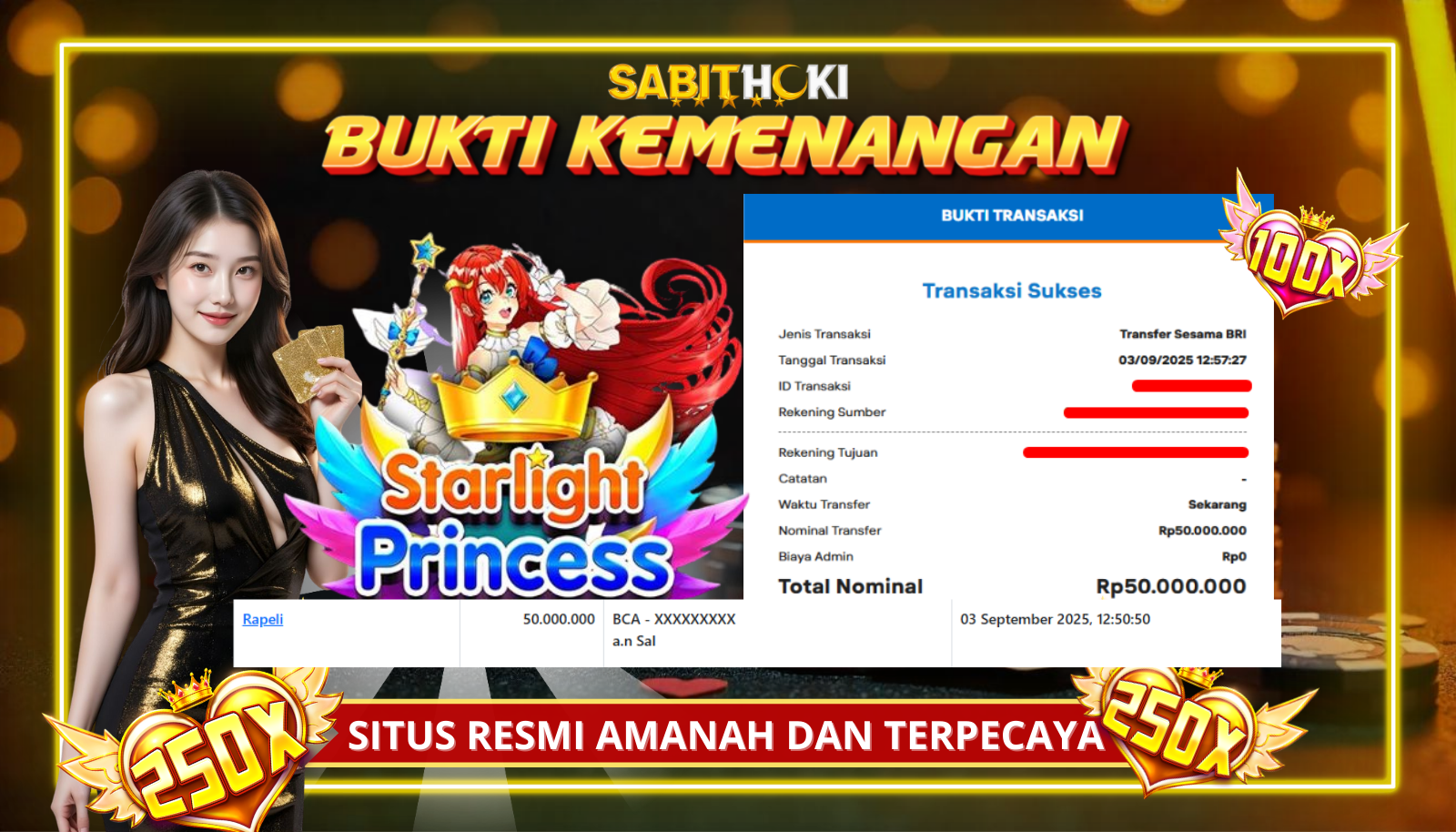 SELAMAT KEPADA MEMBER SETIA SABITHOKI BERHASIL MENANG DI PERMAINAN SLOT STARLIGHT PRINCESS